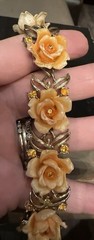 vintage Coro peach-orange molded plastic rose link bracelet