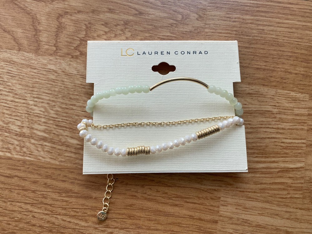 LC Lauren Conrad 3 Gold, Green, White Tone Bracelets