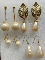 Lot of 4 Vintage Faux Pearl Gold Tone Pierced Earrings 1950s-1960s