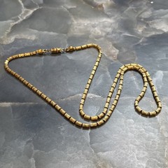 Vintage 1960s Modernist Gold Tone Cylinder Bead Layering Necklace 24 Inch