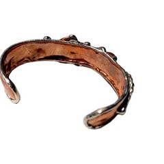 Artisan Cuff Bracelet Mixed Metals Copper Onyx Stone Slight Flex Brutalist 0198
