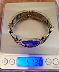 Vintage Egyptian 800 Silver Niello Storyteller Panel Hinged Bracelet