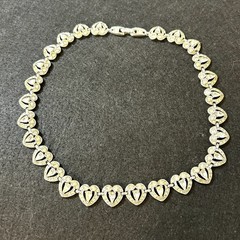 Vintage BOGOFF Heart Rhinestone Necklace Rhodium Plated Art Deco Style 15.5”