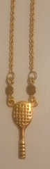 Gorgeous VTG Tennis Racket & Ball Charm Necklace Chain+ Pendant Taiwan Gold 👀