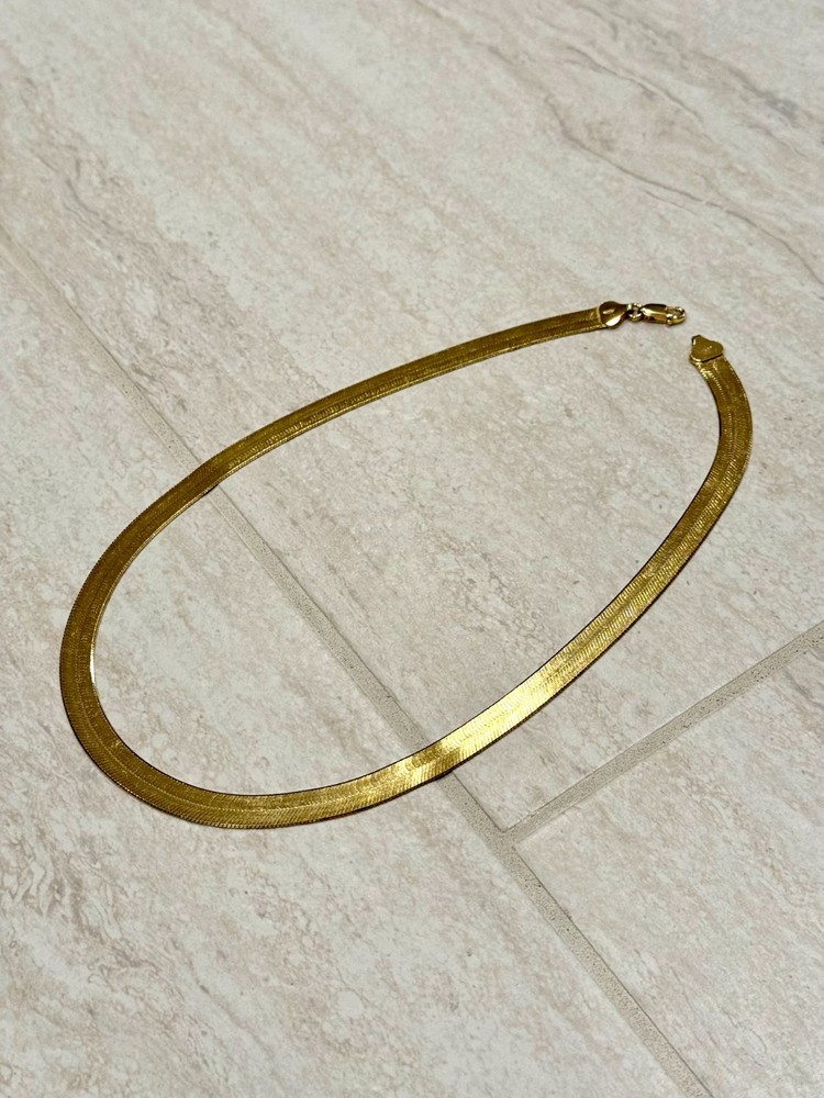 VTG Milor Herringbone Chain Necklace Gold Tone 925 Sterling Silver Wide Italy