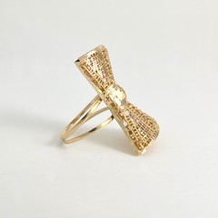 Vintage Long Filigree Bow Statement Ring 19K Yellow Gold, 5.32 Grams