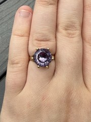 Vintage 14k Yellow Gold 4Ct+ Synthetic Color Change Sapphire Cocktail Ring Sz 7