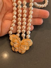 Kenneth Jay Lane KJL Avon Double Strand Faux Pearl Butterfly Necklace N110