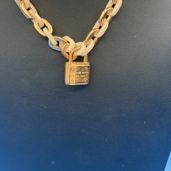 Michael Kors Rose Gold-Tone Pink Acetate Padlock Pendant Necklace Chic