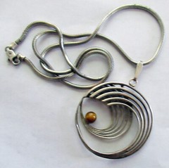 VINTAGE MCM KORDES & LICHTENFELS GERMANY 800 STERLING NECKLACE, 2 1/4 INCH PEND