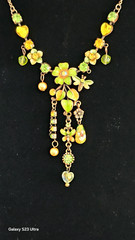 Beautiful copper chain metal necklace green, yellow enamel 18” NWOT