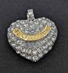 Vintage Juicy Couture Y2K Pave Puff Heart Rhinestone Pendant/Charm Silver Tone