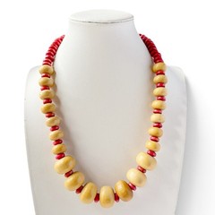 Vintage Chunky Rondelle Wooden Beaded Necklace 24 1/2”