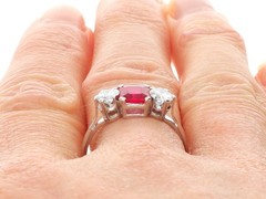 Antique 0.60Ct Burmese Ruby and 0.66Ct Diamond Platinum Trilogy Ring Circa 1915