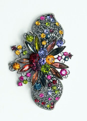 Dark Silver Tone & Multicolor Rhinestones Brooch Vintage