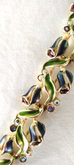 Rare Signed BSK Vintage Gorgeous Enameled AB Rhinestone flower 5 link Bracelet