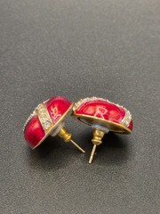 Vintage signed MMA MAd round red enamel and rhinestone stud earrings jewelry