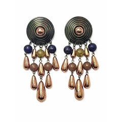 Vintage Mixed Metal Copper Chandelier Earrings Boho Acrylic Bead Dangle
