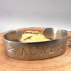 Vintage ID Cuff Bracelet Silver Tone Agnes