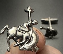 Vintage Western Horse Rider Shaped Silver Tone Cufflinks Fashion Bullet Back