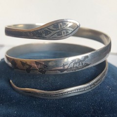 Art Deco Sterling Niello Snake Cuff / Bracelet Egyptian Revival 1930 42 Gram