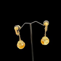 Demi Parure Caged Drop Clip Earrings & Flower Brooch Pin Topaz & Citrine Glass