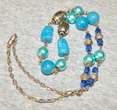 Glass Bead Necklace Vintage Blue Turquoise Glass