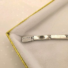 Vintage Mexico Inlayed Fire Opal Link Bracelet Box Clasp 7.75″ Sterling 925 OOAK