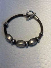 James Avery Retired Brown Leather Silver Nugget Bracelet 7.5″ 38g RARE!!!