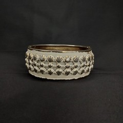 Vintage 1960s White Enamel Gold Tone Hinged Clamper Bangle Bracelet New Arrival