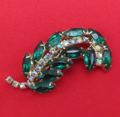 Juliana Rhinestone Brooch Vintage Pin AB Green Clear Faceted Crystal 2.5 in 38f