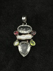 Vintage Handmade Sterling Silver Pendant With Natural Faceted Muti Gems Stone