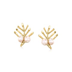 Vintage 5.7x6mm Cultured Pearl Leaf Clip-On Earrings in 14kt Yellow Gold