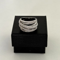 Ladies Clear CZ Multi Row Free Form Wrap Silver Tone Statement Ring Size 6