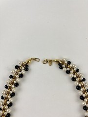 Lady Remington Faux Pearl Beaded Cluster Necklace ~ White Black With Gold Tone