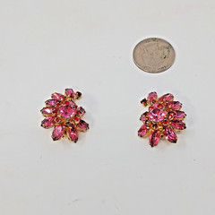 Vintage La Rel Rhinestone Clip Earrings Pink Red Climber Signed MCM 1.25″