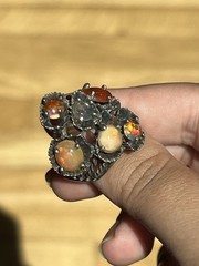 vintage sterling silver brutalist mexican fire opal ring size 8 beautiful OOAK