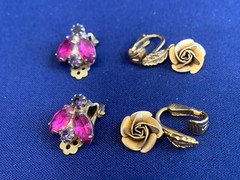 Vtg Clip-On Earring Lot Robert Rose Renoir Dalsheim Judy Lee Lisner Faux Gems