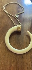 KJL Kenneth Jay Lane Faux Ivory Tusk on Gold Tone Chain Necklace Costume