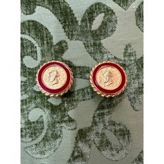 Unbranded Roman Coin Clip On Earrings Women OS Gold Red Good Vintage Enamel