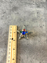 Vintage Jeweled Star Brooch with Multicolor Glass Stones Pin