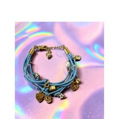 Vintage Y2K Juicy Couture Blue Cord Charm Bracelet Crown Peace Heart