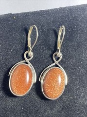 Earrings Pierced Hanging Big Sparkling Goldstones Cabs Sterling Silver LeverBack