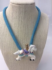 Stunning vtg. Flying Colors Hand Painted Ceramic Horse Pendant necklace