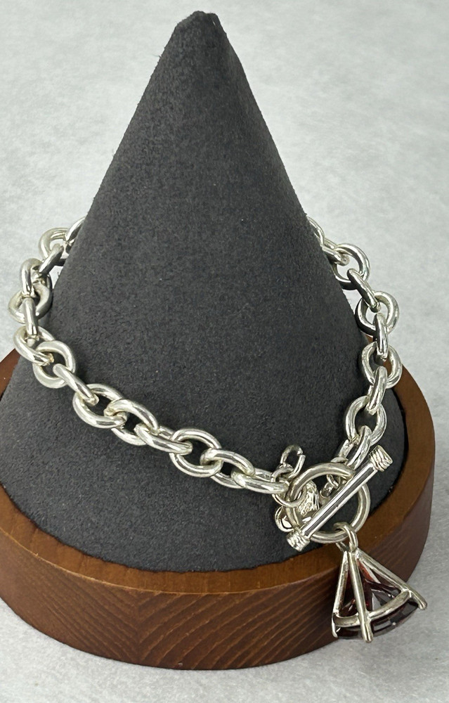 Giftcraft 2008 Bracelet Silver Tone Chain Link Red Crystal Charm