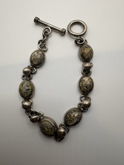 Vintage Sterling Silver Bird’s Eye Jasper Toggle Bracelet 6” Small Wrist