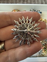 Vintage Rhinestone Snowflake Starburst Brooch Pin Silver Tone 1.5” Unsigned