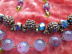 Vintage Statement Necklace Chunky Multi Strand Beads Glass & Lucite AB Chain