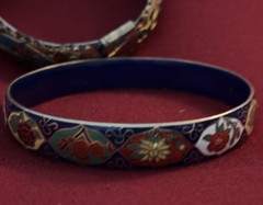 Three Vintage High End Cloisonné Bangle Bracelet One Hinged Antique