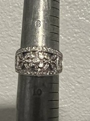 Vintage QVC Diamonique Solid White Gold Open Art Nouveau Floral CZ Ring Size 9